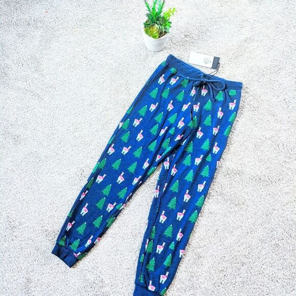 NWT Navy Chaser Christmas Tree Llama Joggers - Picture 1 of 12